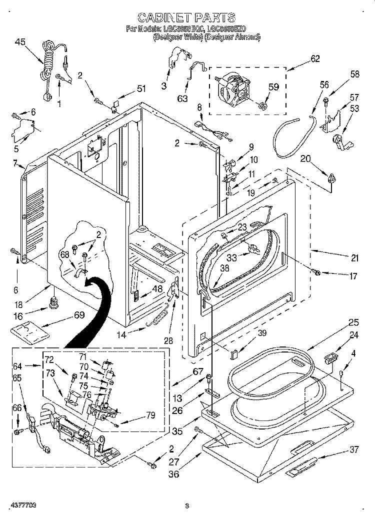 CABINET Diagram and Parts List for LGC8858EQ0  Whirlpool Dryer