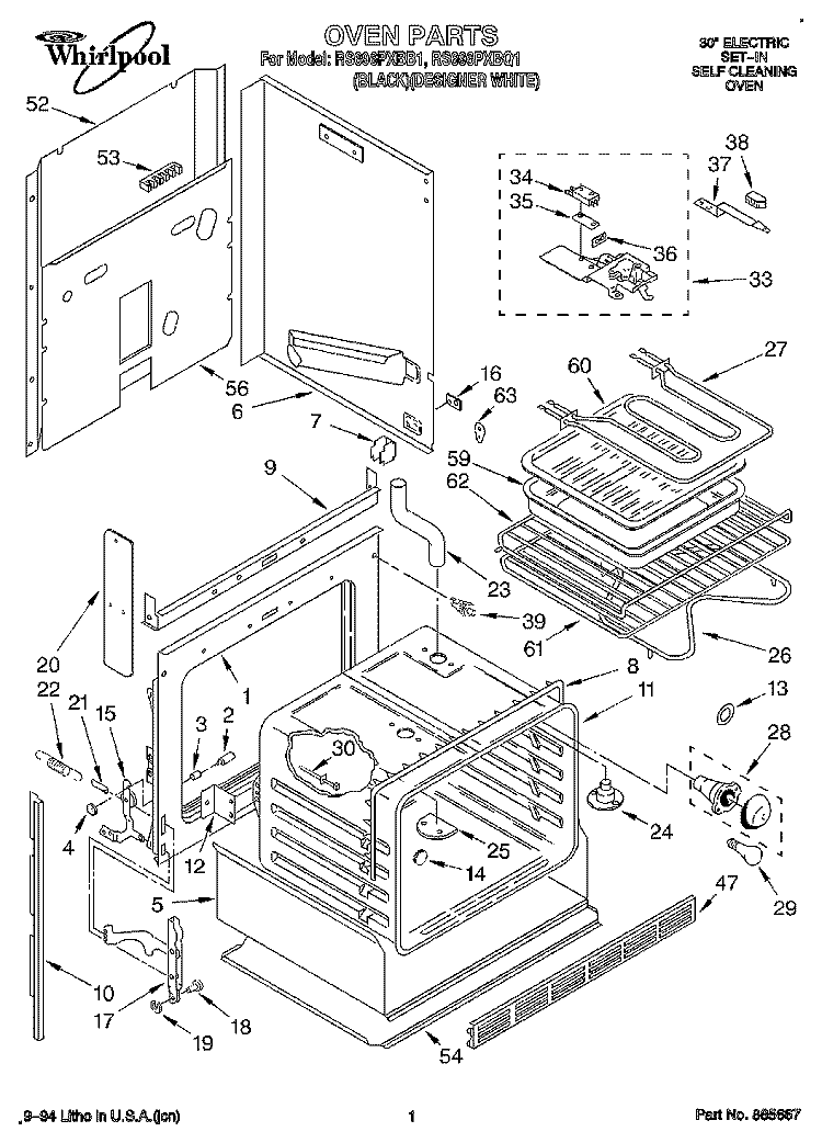 OVEN Diagram and Parts List for RS696PXBB1  Whirlpool Range