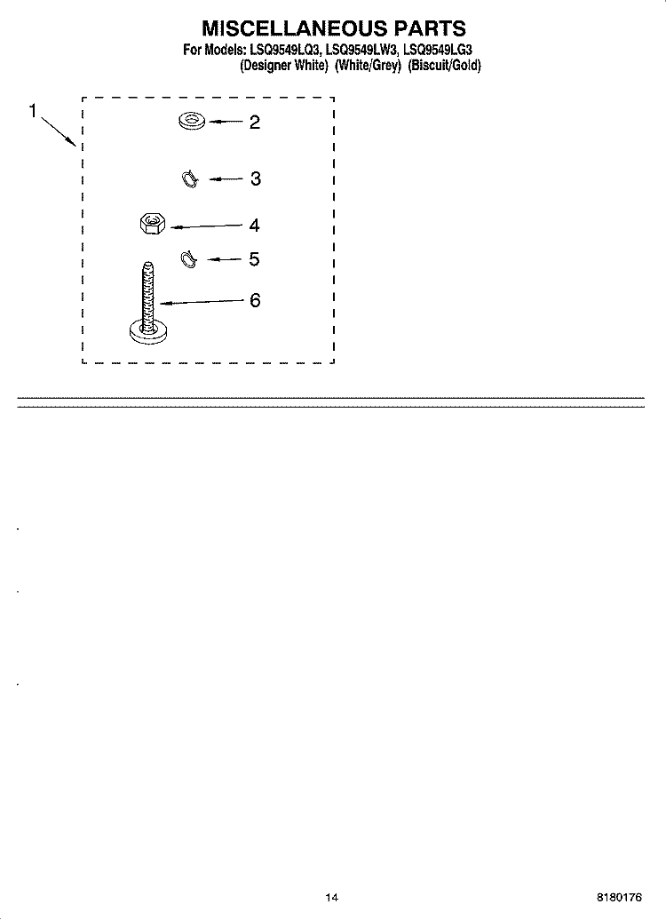 MISCELLANEOUS PARTS - OPTIONAL PARTS (NOT INCLUDED) Diagram and Parts List for LSQ9549LQ3  Whirlpool Washer