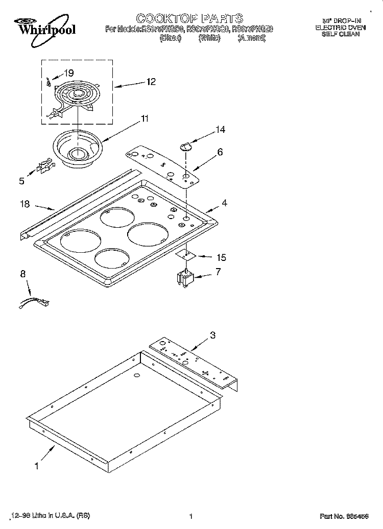 COOKTOP Diagram and Parts List for RS675PXGB0  Whirlpool Range