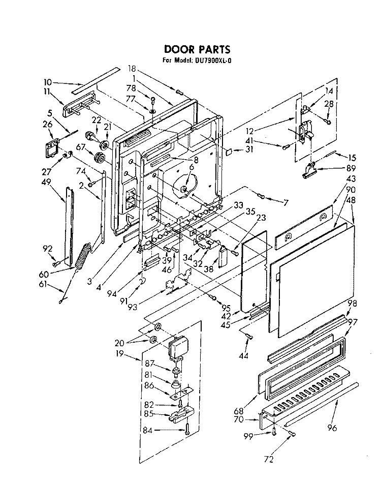DOOR Diagram and Parts List for DU7900XL0  Whirlpool Dishwasher