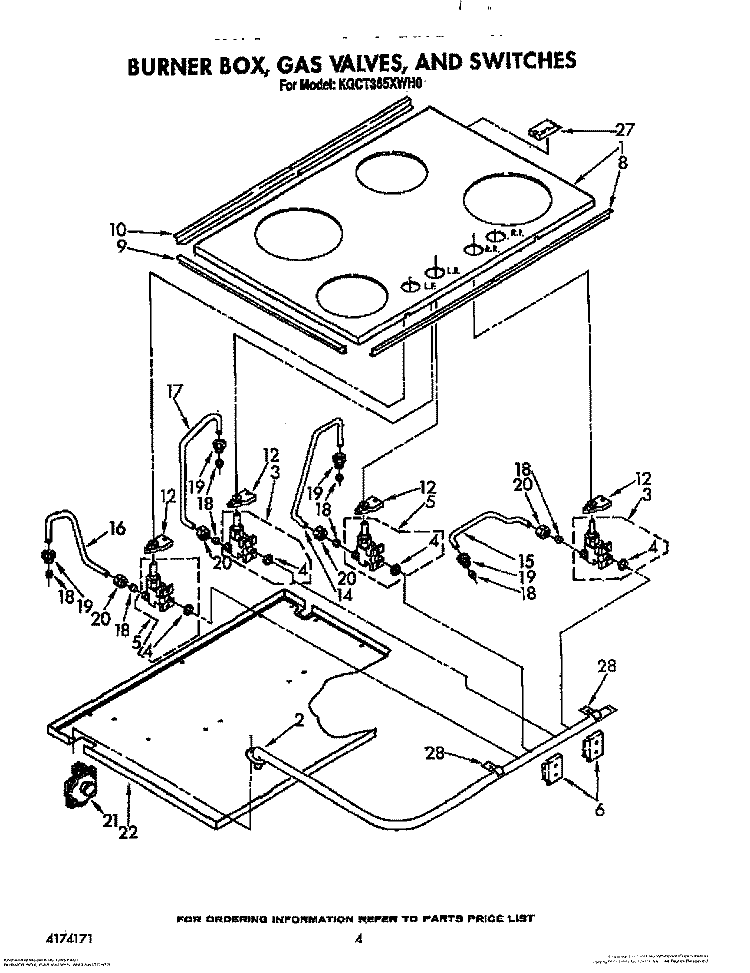 BURNER BOX, GAS VALVES, AND SWITCHES Diagram and Parts List for KGCT365XBL0  KitchenAid Cooktop
