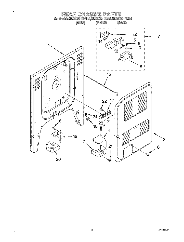 REAR CHASSIS Diagram and Parts List for KERC601HWH4  KitchenAid Range