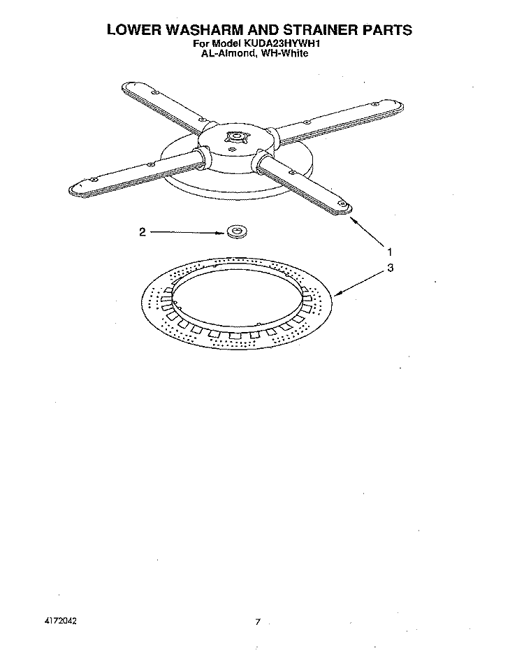 LOWER WASHARM AND STRAINER Diagram and Parts List for KUDA23HYWH1  KitchenAid Dishwasher