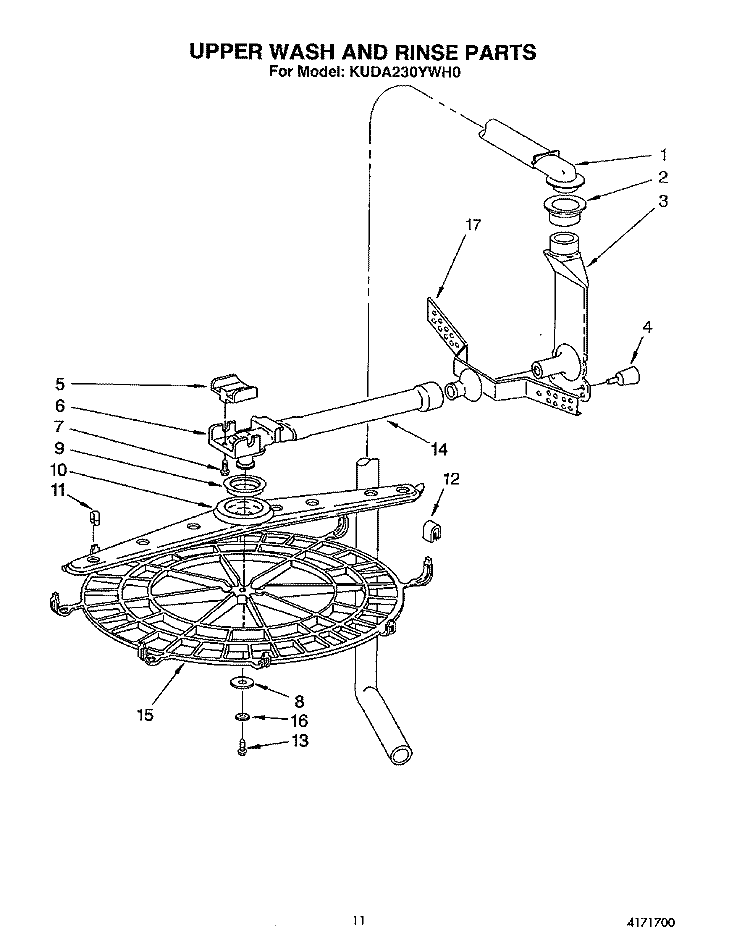 UPPER WASH AND RINSE Diagram and Parts List for KUDA230YAL0  KitchenAid Dishwasher