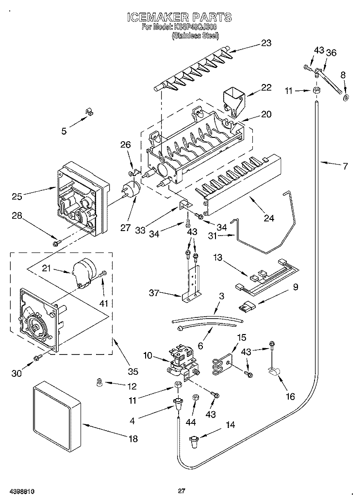 ICE MAKER, OPTIONAL Diagram and Parts List for KSSP48QJS00  KitchenAid Refrigerator