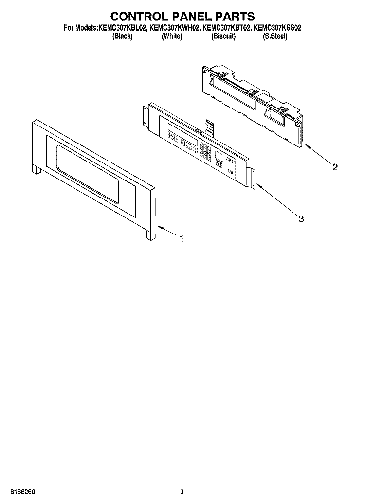 CONTROL PANEL PARTS Diagram and Parts List for KEMC307KBL02  KitchenAid Microwave Oven Combo