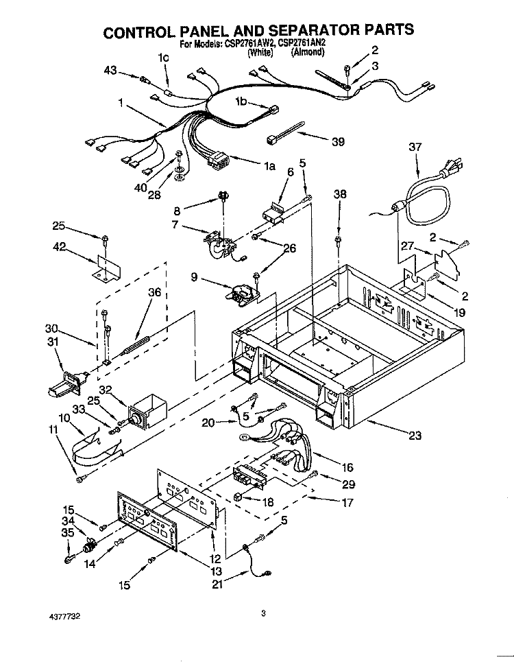 CONTROL PANEL AND SEPARATOR Diagram and Parts List for CSP2761AN2  Whirlpool Dryer