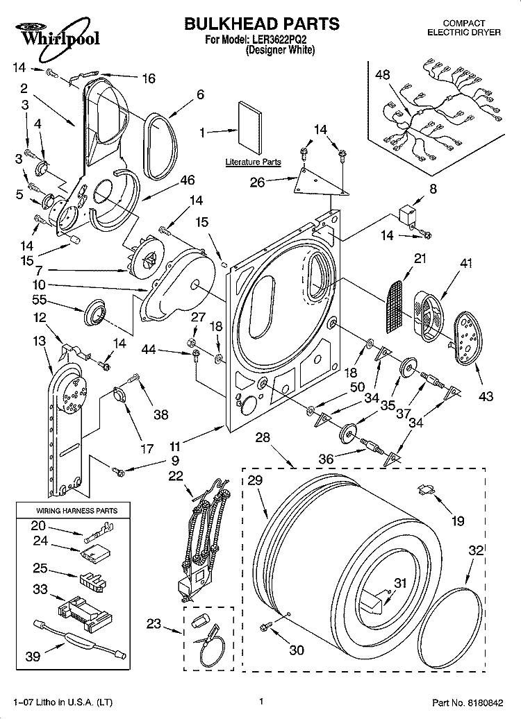 BULKHEAD PARTS Diagram and Parts List for LER3622PQ2  Whirlpool Dryer