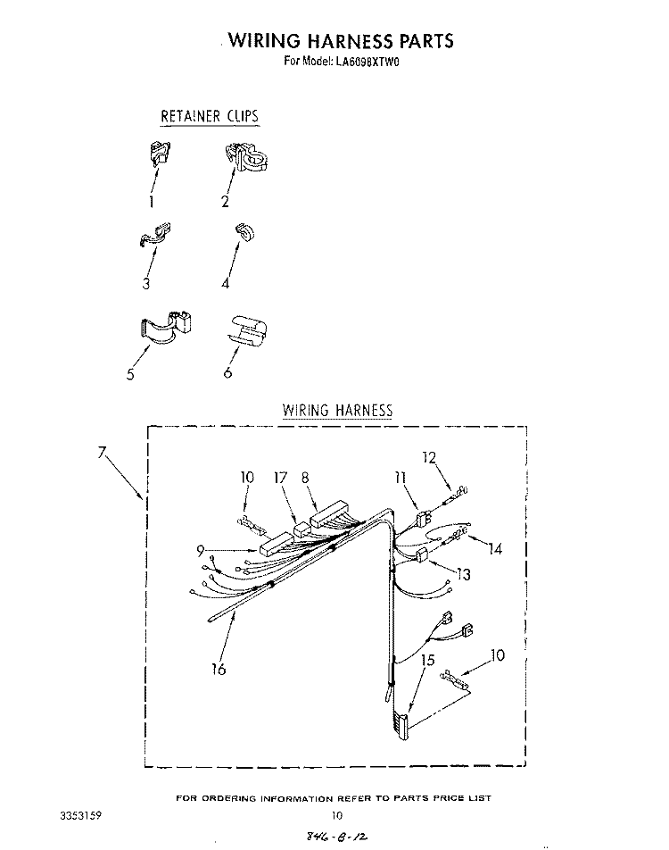 WIRING HARNESS Diagram and Parts List for LA6098XTF0  Whirlpool Washer