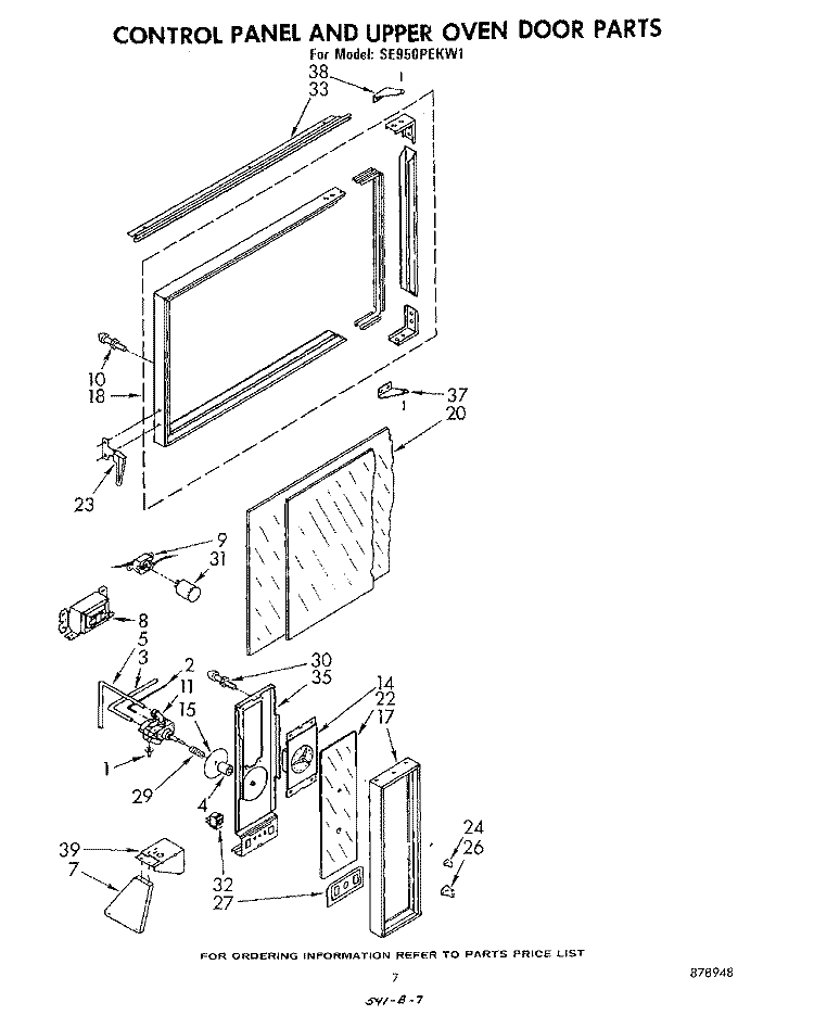 CONTROL PANEL AND UPPER OVEN DOOR Diagram and Parts List for SE950PEKW1  Whirlpool Range