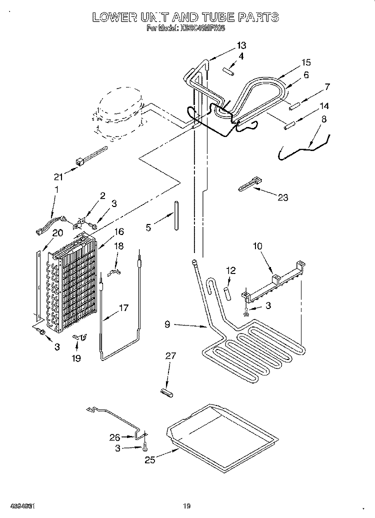 LOWER UNIT AND TUBE Diagram and Parts List for KSSC48MFS05  KitchenAid Refrigerator