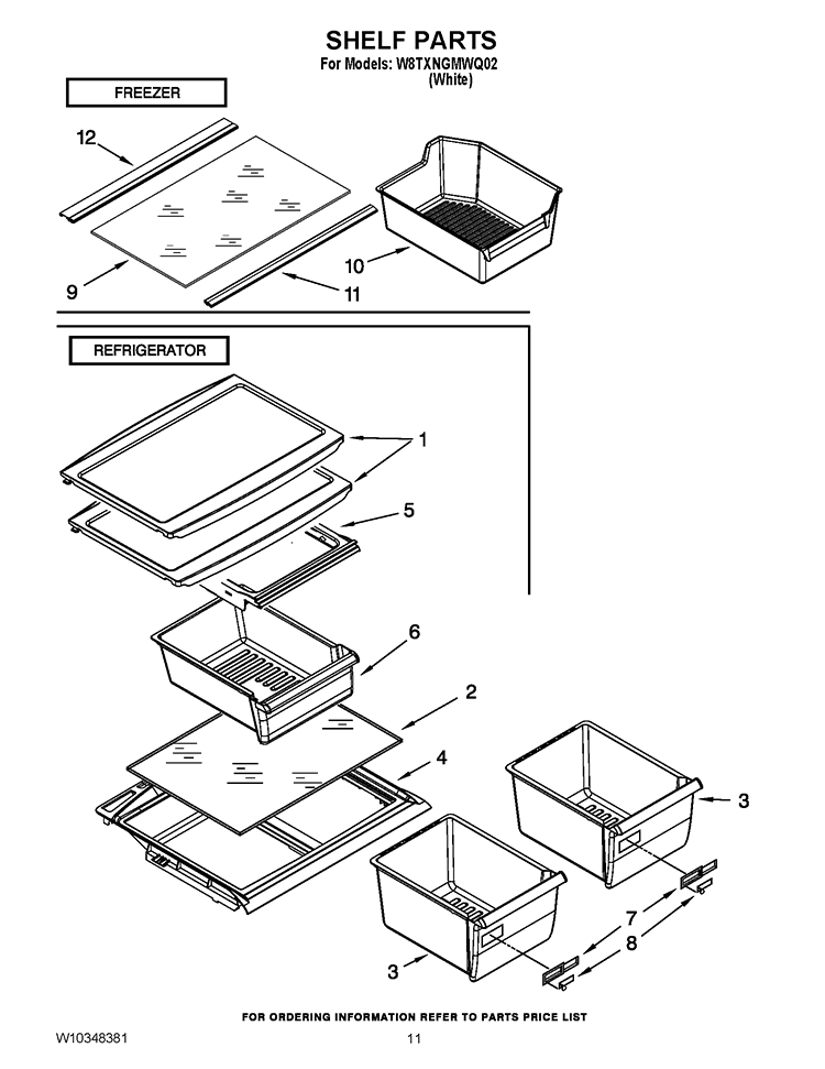 SHELF PARTS Diagram and Parts List for W8TXNGMWQ02  Whirlpool Refrigerator