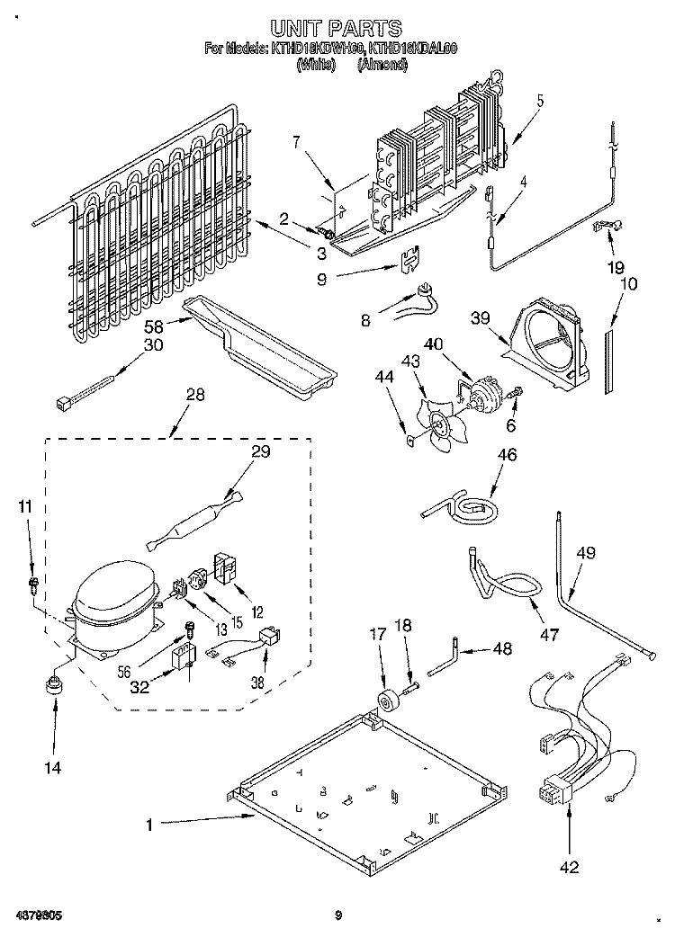 UNIT, LIT/OPTIONAL Diagram and Parts List for KTHD18KDWH00  Whirlpool Refrigerator