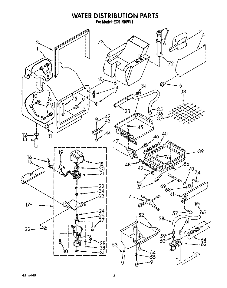 WATER DISTRIBUTION Diagram and Parts List for EC5150WV1  Whirlpool Ice Maker