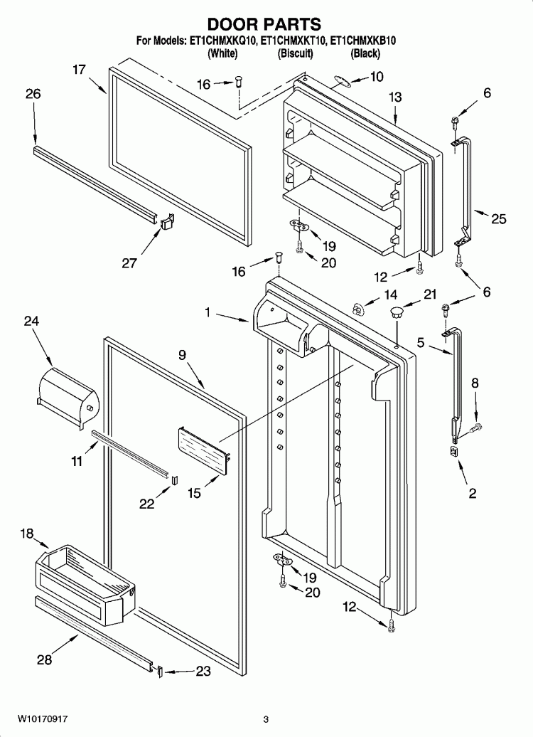 DOOR PARTS Diagram and Parts List for ET1CHMXKB10  Whirlpool Refrigerator