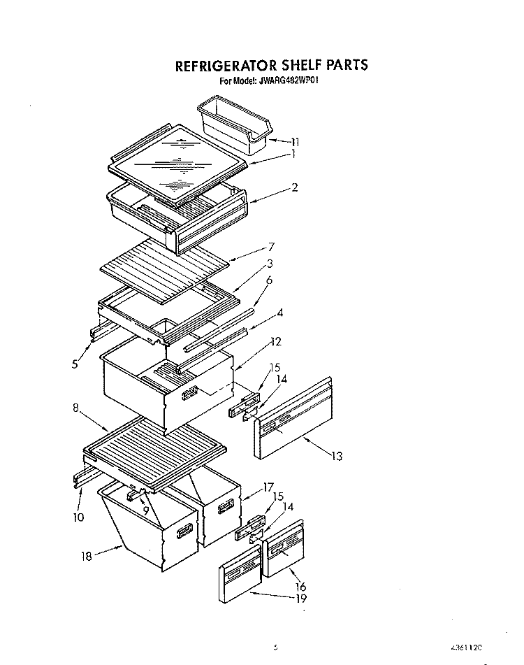 REFRIGERATOR SHELF Diagram and Parts List for JWARG482WP01  Whirlpool Refrigerator