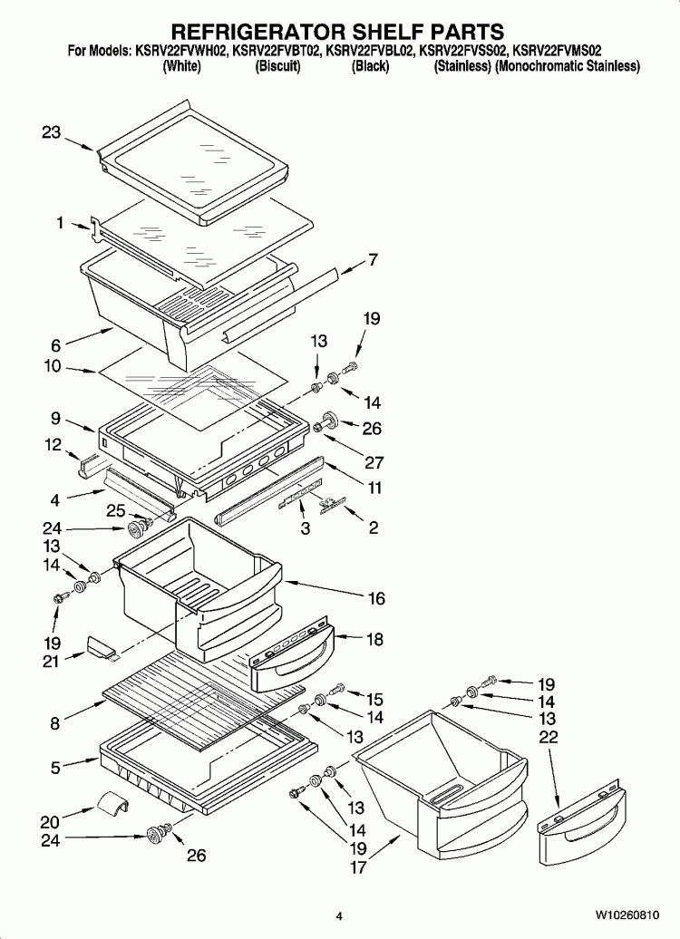 REFRIGERATOR SHELF PARTS Diagram and Parts List for KSRV22FVSS02  KitchenAid Refrigerator