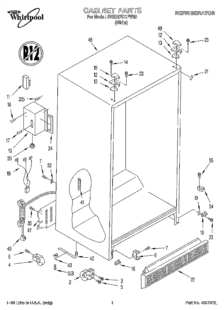 CABINET Diagram and Parts List for 3VED27DQFW00  Whirlpool Refrigerator