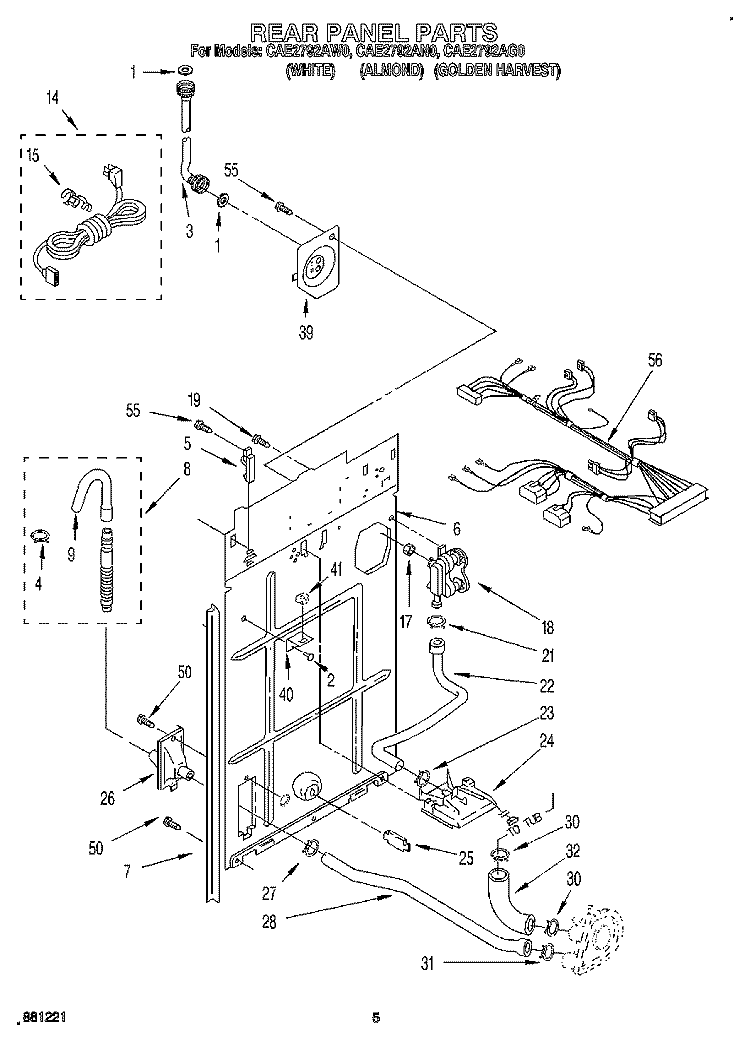 REAR PANEL Diagram and Parts List for CAE2792AG0  Whirlpool Washer