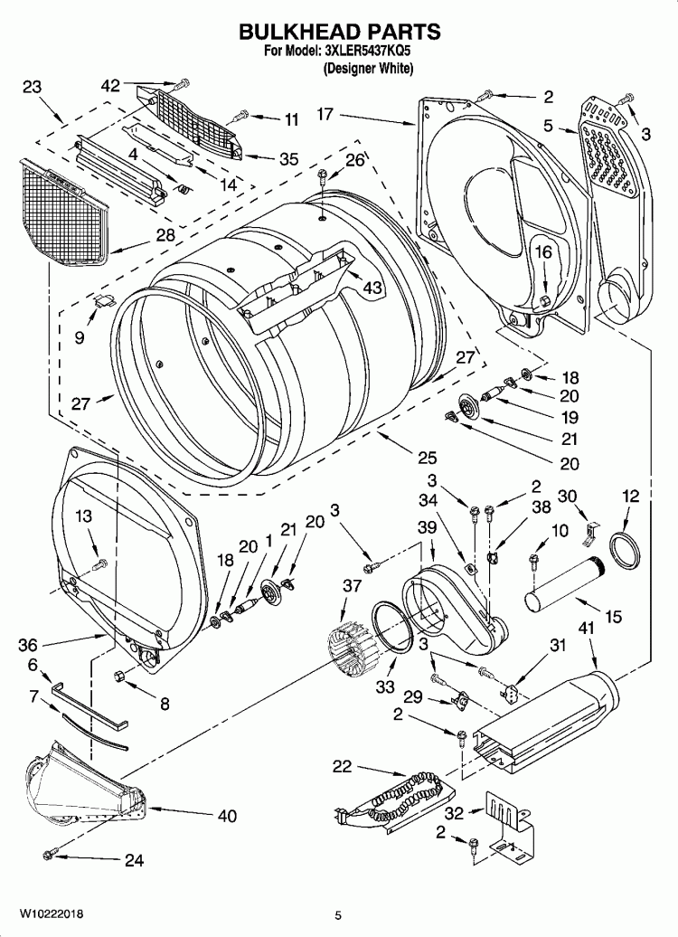 BULKHEAD PARTS, OPTIONAL PARTS (NOT INCLUDED) Diagram and Parts List for 3XLER5437KQ5  Whirlpool Dryer