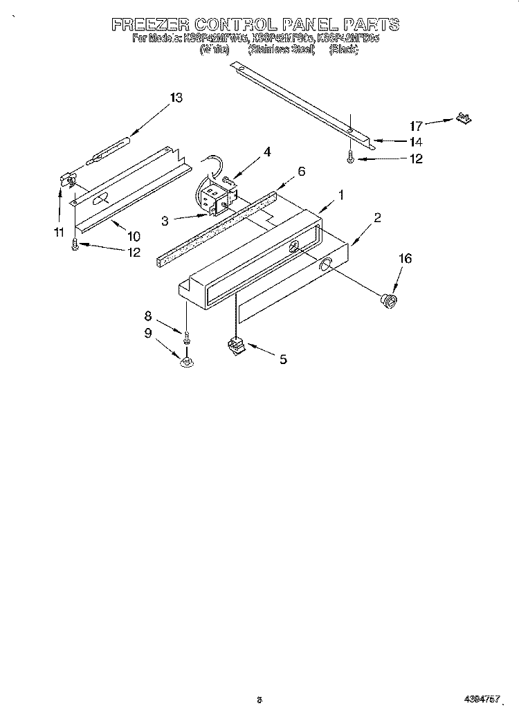 FREEZER CONTROL PANEL Diagram and Parts List for KSSP42MFB05  KitchenAid Refrigerator