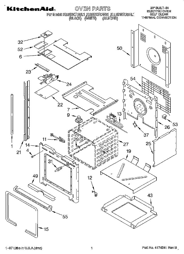 OVEN Diagram and Parts List for KEBS107DAL1  KitchenAid Wall Oven