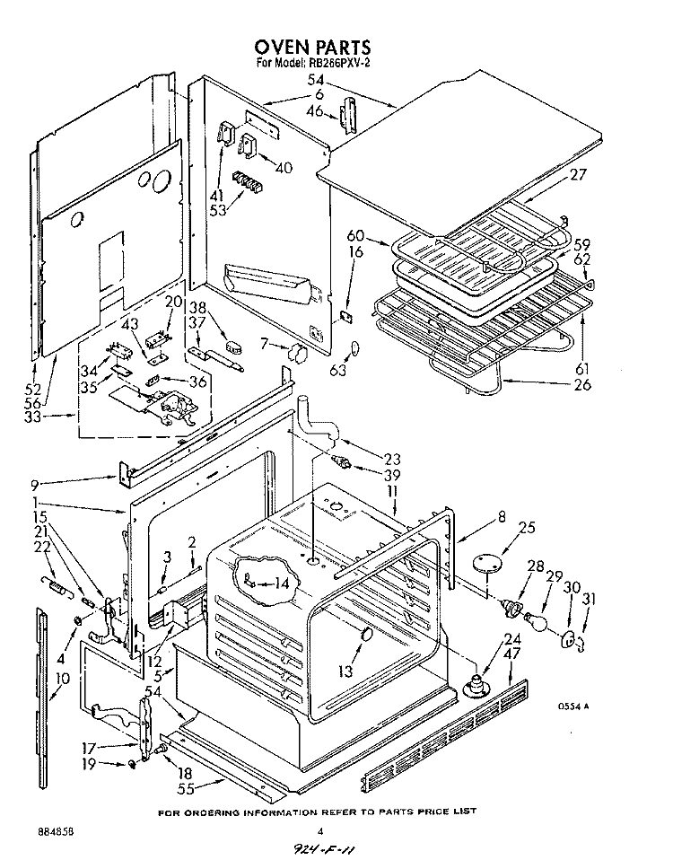 OVEN Diagram and Parts List for RB266PXV2  Whirlpool Wall Oven