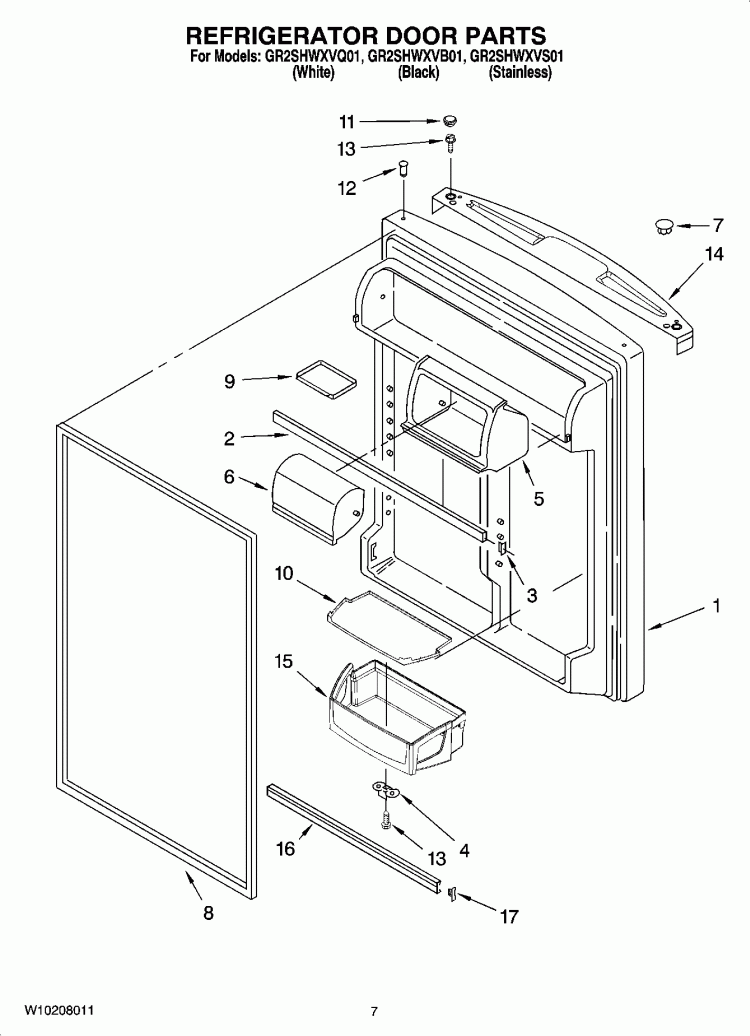 REFRIGERATOR DOOR PARTS Diagram and Parts List for GR2SHWXVS01  Whirlpool Refrigerator