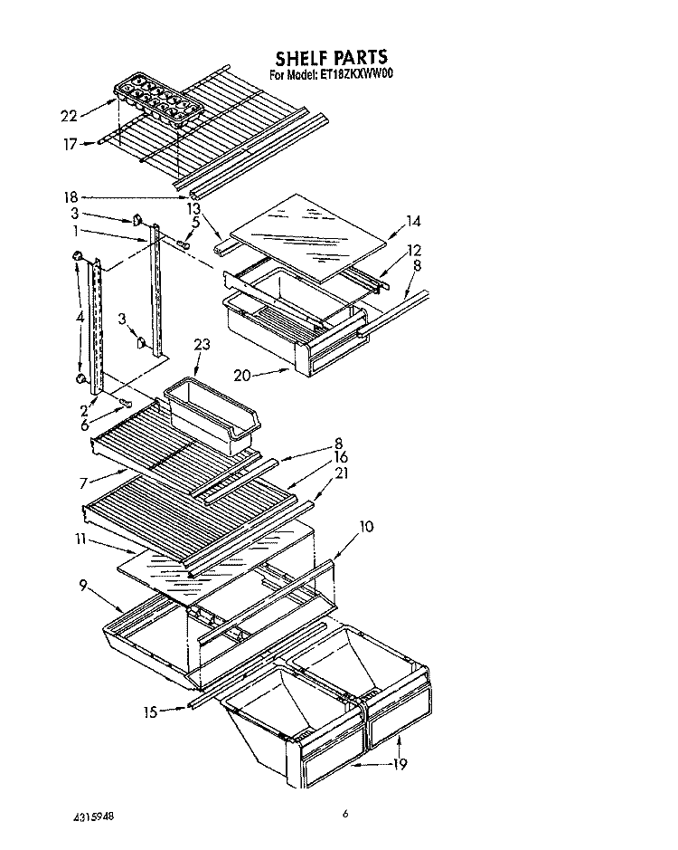 SHELF Diagram and Parts List for ET18ZKXWW00  Whirlpool Refrigerator