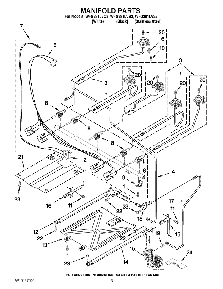 MANIFOLD PARTS Diagram and Parts List for WFG381LVB3  Whirlpool Range