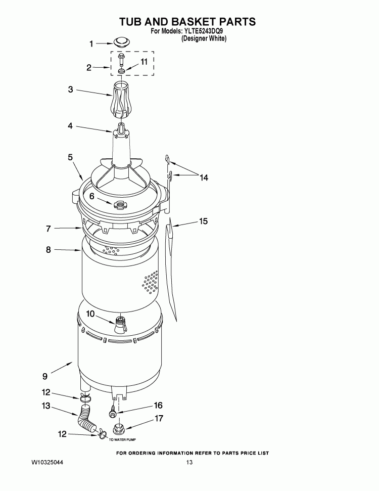 TUB AND BASKET PARTS Diagram and Parts List for YLTE5243DQ9  Whirlpool Washer Dryer Combo