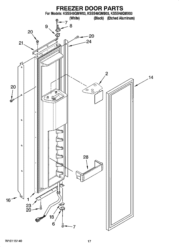 FREEZER DOOR PARTS Diagram and Parts List for KSSS48QMB03  KitchenAid Refrigerator