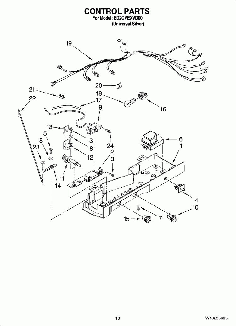 CONTROL PARTS Diagram and Parts List for ED2GVEXVD00  Whirlpool Refrigerator