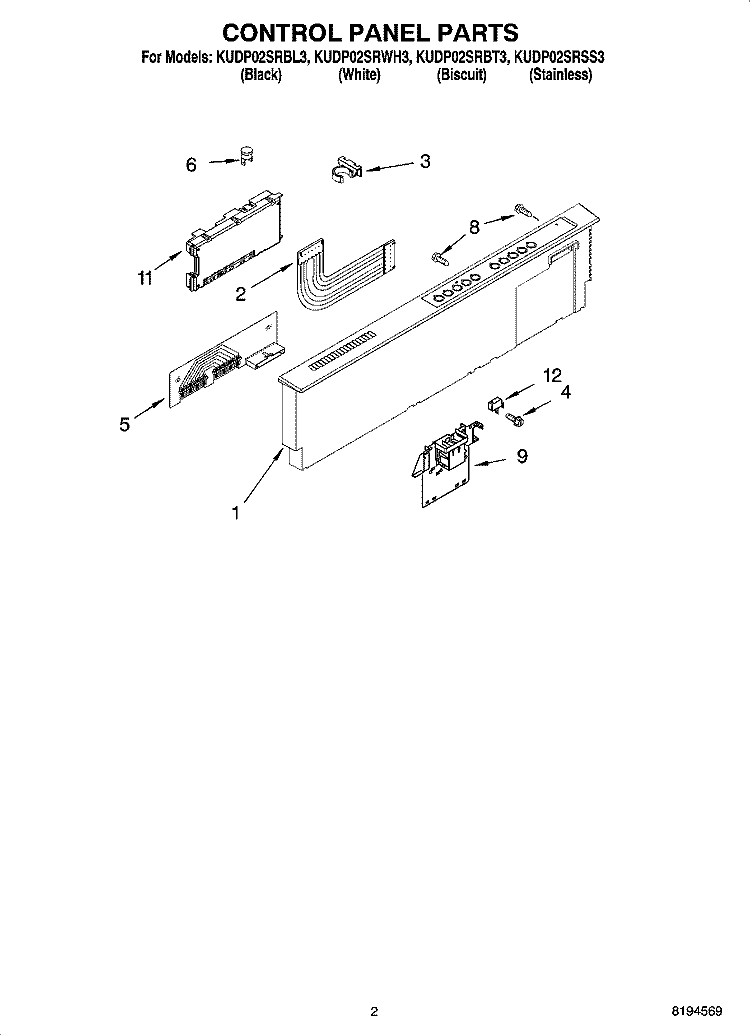 CONTROL PANEL PARTS Diagram and Parts List for KUDP02SRBL3  KitchenAid Dishwasher