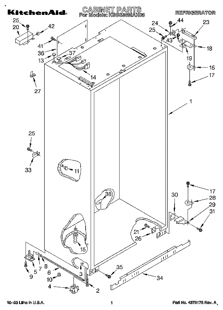 CABINET Diagram and Parts List for KSSS36MAX05  KitchenAid Refrigerator