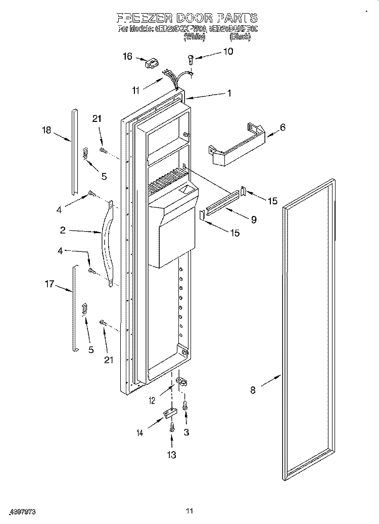 FREEZER DOOR Diagram and Parts List for 6ED25DQXFB00  Whirlpool Refrigerator