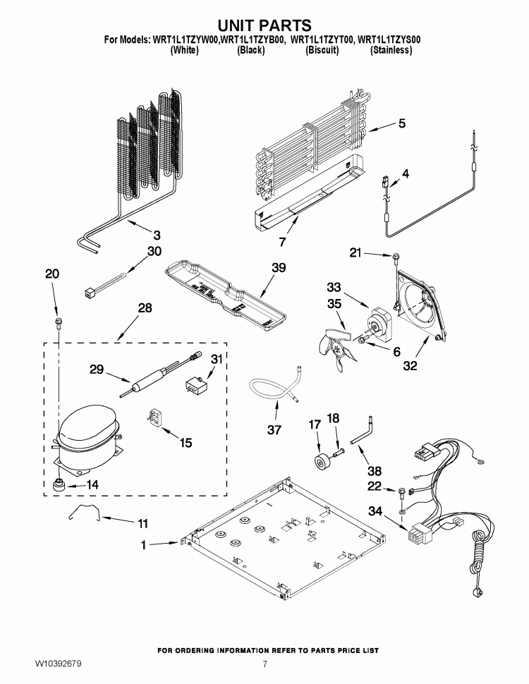 UNIT PARTS Diagram and Parts List for WRT1L1TZYS00  Whirlpool Refrigerator