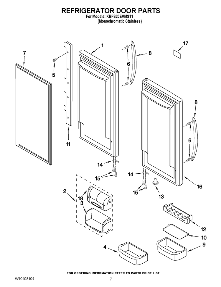 REFRIGERATOR DOOR PARTS Diagram and Parts List for KBFS20EVMS11  KitchenAid Refrigerator