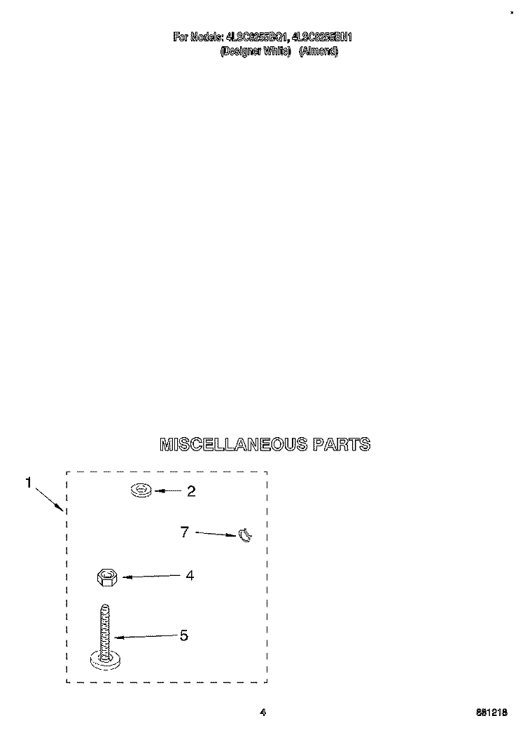 MISCELLANEOUS Diagram and Parts List for 4LSC8255BN1  Whirlpool Washer