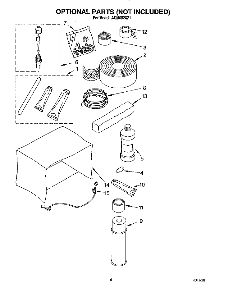 OPTIONAL Diagram and Parts List for ACM052XZ1  Whirlpool Air Conditioner