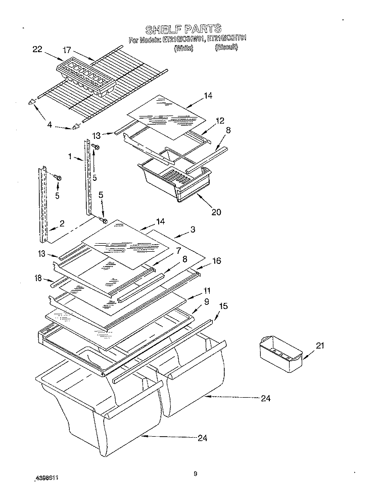 SHELF, OPTIONAL Diagram and Parts List for ET21GKXHT01  Whirlpool Refrigerator