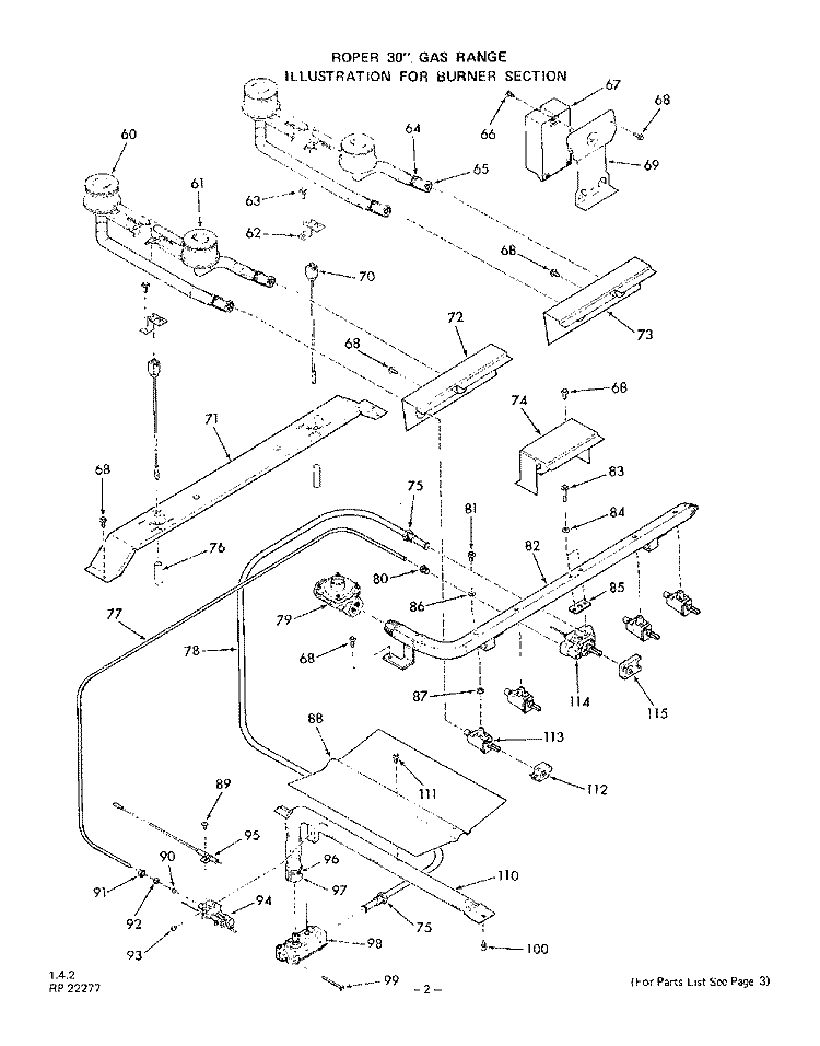 BODY Diagram and Parts List for 1423^0A  Whirlpool Range