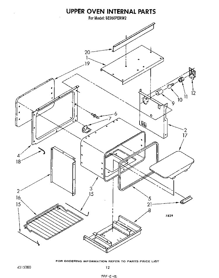 UPPER OVEN INTERNAL, LIT/OPTIONAL Diagram and Parts List for SE950PERW2  Whirlpool Range