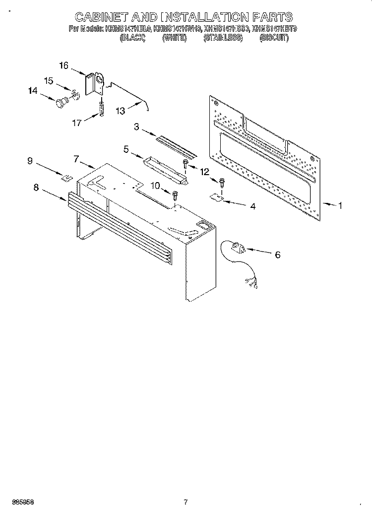 CABINET AND INSTALLATION Diagram and Parts List for KHMS147HBL0  KitchenAid Microwave