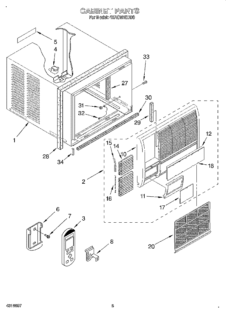 CABINET Diagram and Parts List for 4XACM10DD0  Whirlpool Air Conditioner