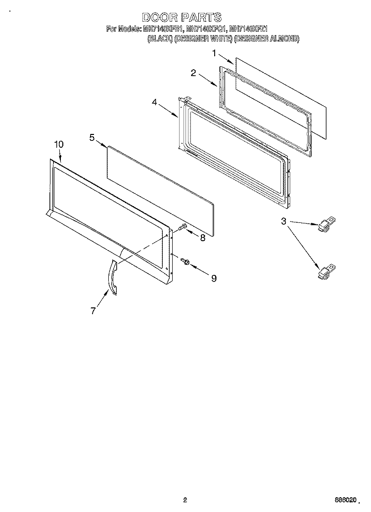 DOOR Diagram and Parts List for MH7140XFQ1  Whirlpool Microwave