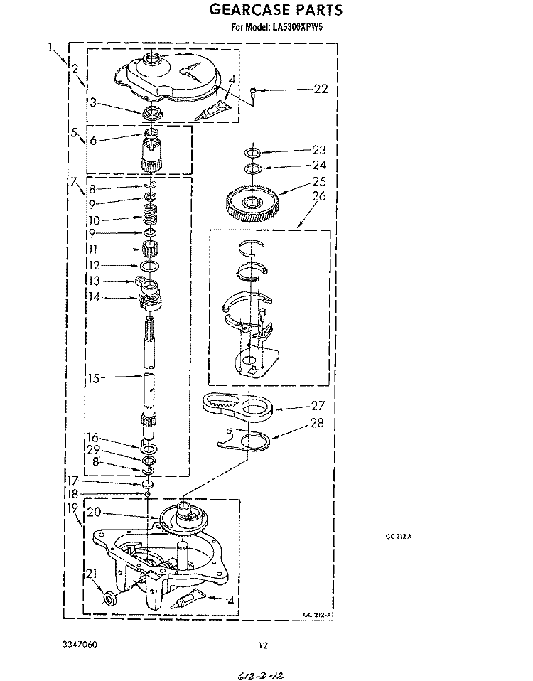GEARCASE Diagram and Parts List for LA5300XPW5  Whirlpool Washer