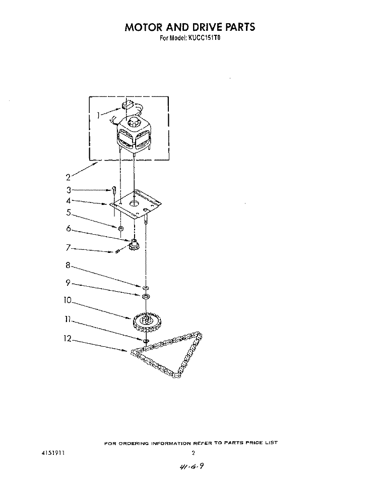 MOTOR AND DRIVE Diagram and Parts List for KUCC151T0  KitchenAid Trash Compactor