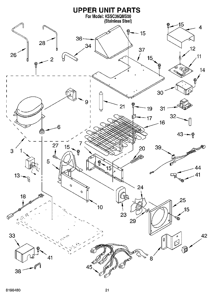 UPPER UNIT PARTS Diagram and Parts List for KSSC36QMS00  KitchenAid Refrigerator